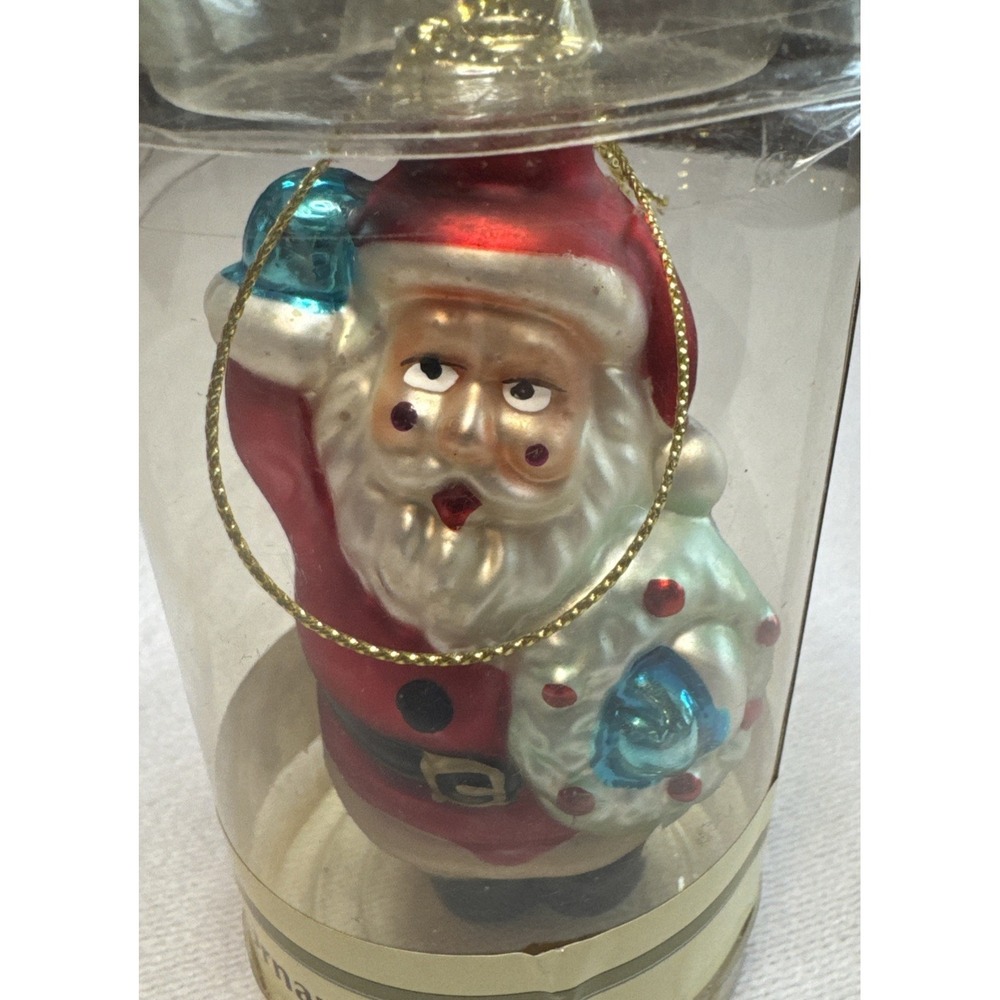 Vintage Christmas House Glass Blown Ornament Red Santa New sealed!!